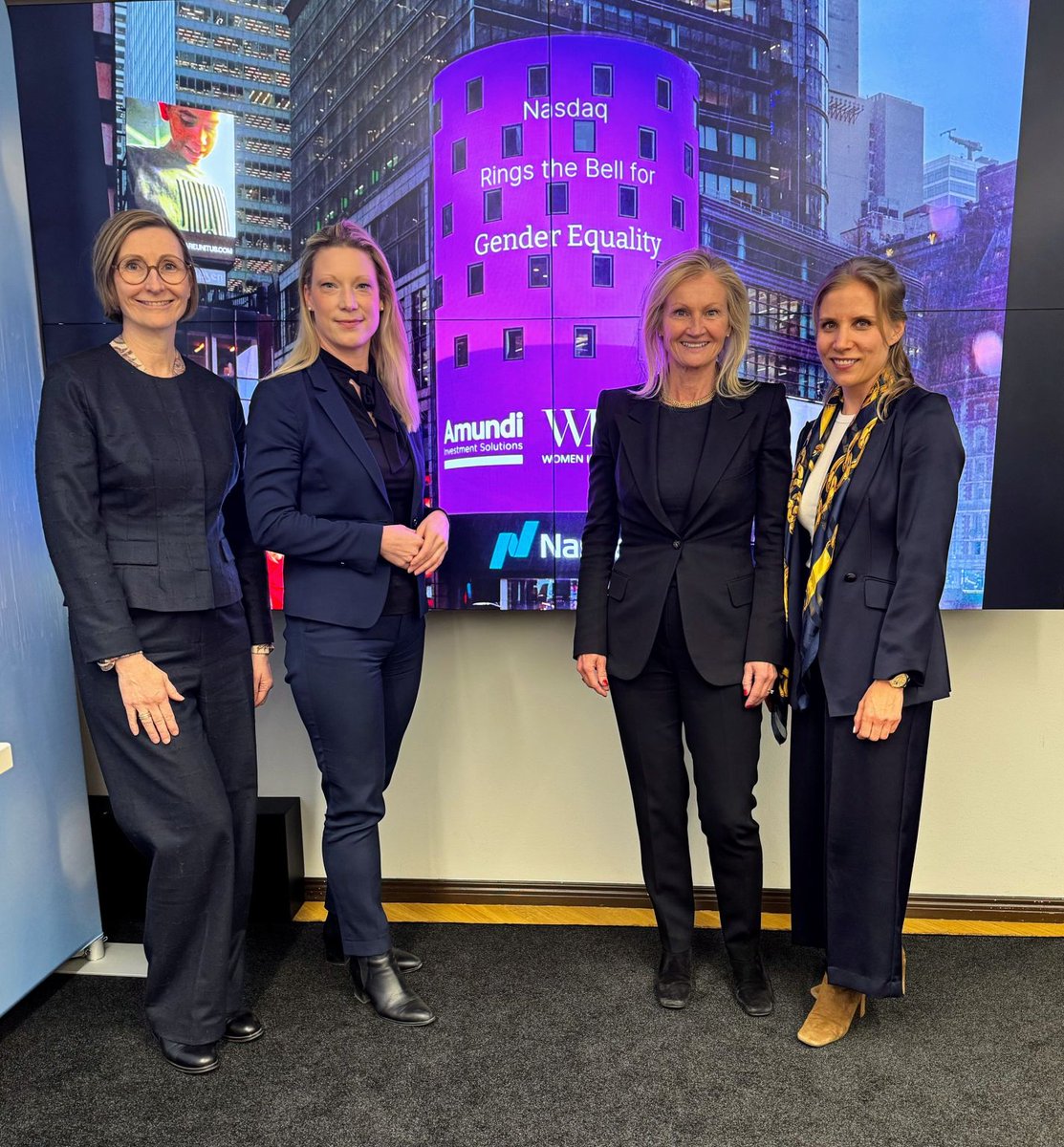 WomeninETFs's tweet photo. To celebrate International Women's Day, Invesco Ltd., Amundi and Nasdaq hosted the first Finnish @WomeninETFs  EMEA Ring the Bell for Gender Equality. 

The event featured an insightful panel discussion on the "Use of ETFs from an Institutional and Retail Investor Perspective." https://t.co/kcG6X4aaTj
