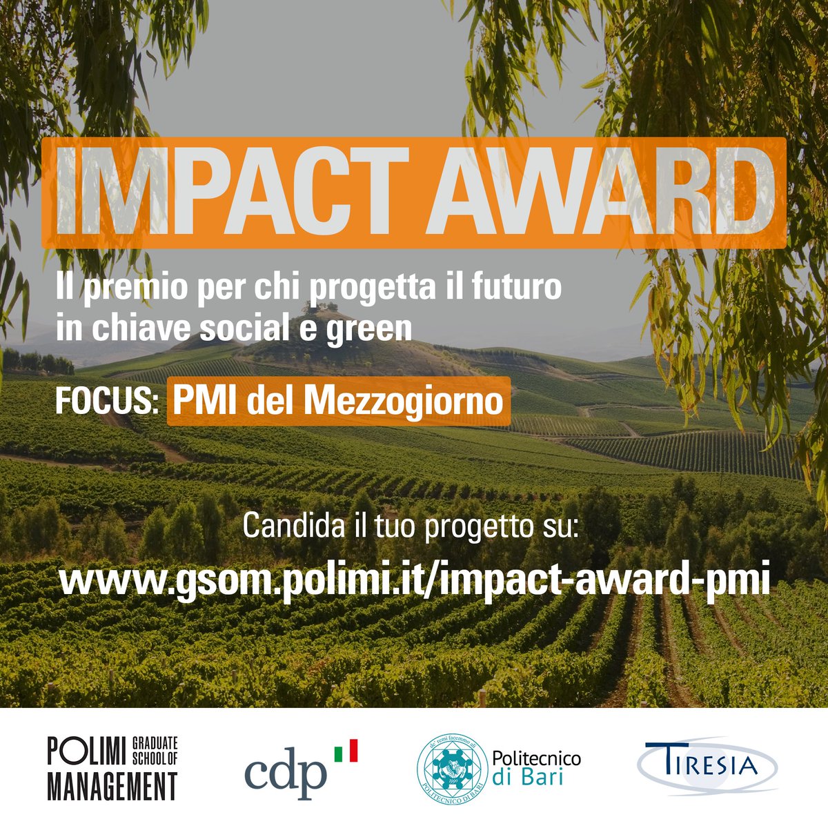 Cassa Depositi e Prestiti (@gruppocdp) on Twitter photo 🌍 Nasce l'Impact Award: il premio per chi progetta il futuro in chiave social e green! 🌱
<a href="/POLIMI_GSoM/">POLIMI GSoM</a>, insieme al <a href="/PolibaOfficial/">Politecnico di Bari</a> e a <a href="/Tiresia_Polimi/">TIRESIA</a>, in collaborazione con Cassa Depositi e Prestiti, lancia la prima edizione dell’Impact Award, un riconoscimento dedicato alle 🌍 Nasce l'Impact Award: il premio per chi progetta il futuro in chiave social e green! 🌱
<a href="/POLIMI_GSoM/">POLIMI GSoM</a>, insieme al <a href="/PolibaOfficial/">Politecnico di Bari</a> e a <a href="/Tiresia_Polimi/">TIRESIA</a>, in collaborazione con Cassa Depositi e Prestiti, lancia la prima edizione dell’Impact Award, un riconoscimento dedicato alle