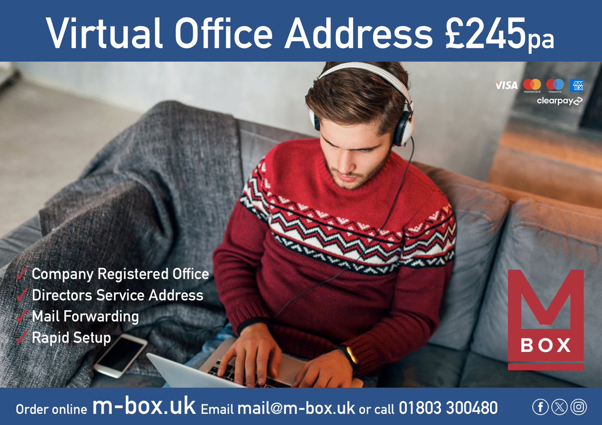 Running a business from home?

Get your own Virtual Office Address for only £245pa 📬

✅ Company Registered Office
✅ Directors Service Address
✅ Alternative to a P O Box
✅ Rapid Setup
✅ Pay in instalments with ClearPay

🛒 Buy online now ⬇️

square.link/u/Rf6XFtLp