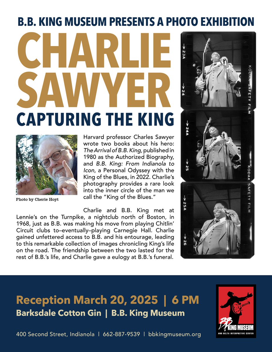 “Capturing the King” The ultimate #bbking photo exhibition is coming to <a href="/BBKingMuseum/">B.B. King Museum</a> 3/20 📷 Meet Charlie Sawyer himself and view his remarkable collection of images chronicling King's life on road.