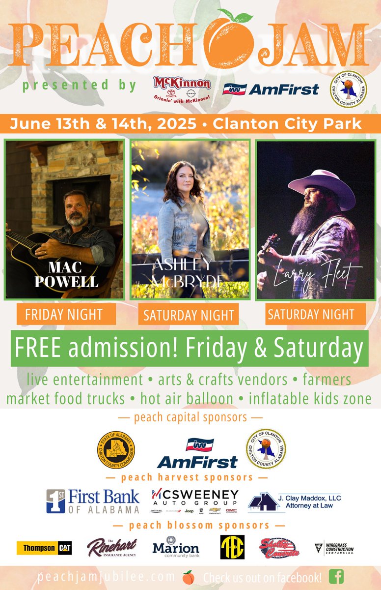 See you guys Friday night 6/13 at Peach Jam Jubilee in Clanton, AL! It’s gonna be a great time 🙌 peachjamjubilee.com