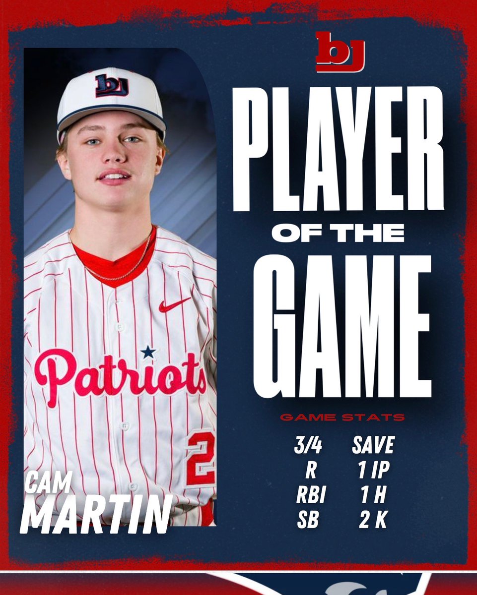 Pats (12-4) come from behind to take Game 1 of the Gulf Coast Classic! Next up is Day 2 of the Classic at 4:30 and 7:00.

<a href="/CamMartin07/">cam martin</a> was the Player of the Game with a huge save and big day at the plate!

<a href="/Johnson_Zack_/">Zack Johnson</a> had a clutch go-ahead 2-RBI single and <a href="/MylesHammonds2/">Myles Hammonds</a>