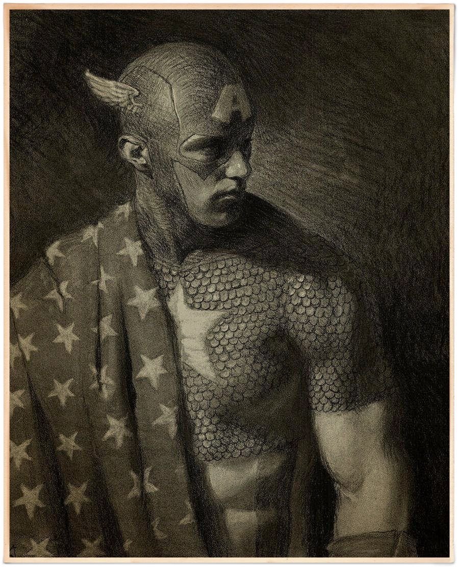 obsessed with art of captain america where he looks like he was Real. favorite genre of superhero art in general