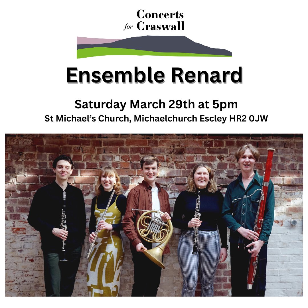 🎶Just over 2 weeks to go to the start of our 2025 season🎶

Join us for an evening of fabulous music with the talented wind quintet #EnsembleRenard. Works by Knussen, Milhaud, Barber, Mozart, Leonarda, Shifrin, Taffanel and a little surprise!

Tickets bit.ly/c4censembleren…