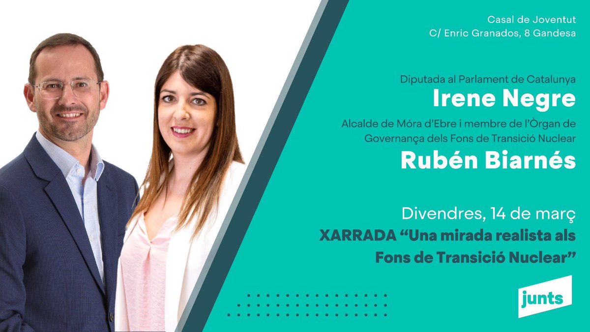 JuntsxTerraAlta (@juntsxterraalta) on Twitter photo 📊Una mirada realista als Fons de Transició Nuclear
Us convidem a participar de la xarrada que ens oferiran la diputada al Parlament de Catalunya, <a href="/irenenegre/">Irene Negre #junts 🎗🎗🎗</a> i l’alcalde de Móra d’Ebre i membre de l’Òrgan de Governança del Fons de Transició Nuclear, <a href="/rubenbiarnes/">Ruben Biarnes Renedo</a>. 📊Una mirada realista als Fons de Transició Nuclear
Us convidem a participar de la xarrada que ens oferiran la diputada al Parlament de Catalunya, <a href="/irenenegre/">Irene Negre #junts 🎗🎗🎗</a> i l’alcalde de Móra d’Ebre i membre de l’Òrgan de Governança del Fons de Transició Nuclear, <a href="/rubenbiarnes/">Ruben Biarnes Renedo</a>.