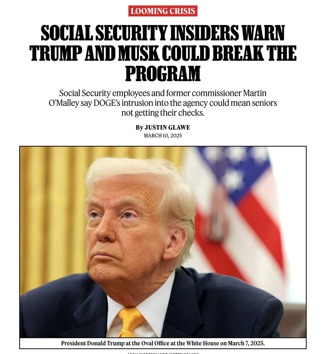 Justin Glawe (@justinglawe) on Twitter photo New at <a href="/RollingStone/">Rolling Stone</a> and <a href="/americandoom_/">@americandoom</a>: two Social Security insiders and former commish <a href="/MartinOMalley/">Martin O'Malley</a> tell me that Trump and DOGE are going to break the SSA until payments are affected. It's inevitable, they say. rollingstone.com/politics/polit… New at <a href="/RollingStone/">Rolling Stone</a> and <a href="/americandoom_/">@americandoom</a>: two Social Security insiders and former commish <a href="/MartinOMalley/">Martin O'Malley</a> tell me that Trump and DOGE are going to break the SSA until payments are affected. It's inevitable, they say. rollingstone.com/politics/polit…
