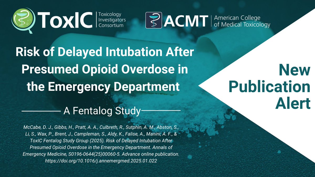ToxICACMT's tweet image. CHECK IT OUT 🔎The Fentalog Study&apos;s newest findings show that less than 1% of patients who experienced an opioid-related overdose required delayed intubation, with most cases relating to non-respiratory related conditions. Read more here: doi.org/10.1016/j.anne…