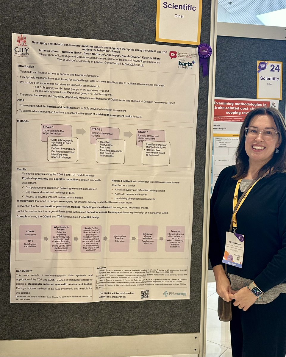 Prof Katerina Hilari (@katerinahilari) on Twitter photo Delighted to see our poster on developing a telehealth assessment toolkit for clinicians working with people with #aphasia get a Highly Commended badge at #ELASF2025 Well-done <a href="/CityLCS/">City Language & Communication Science</a> team <a href="/manda_slt/">Amanda Comer</a> <a href="/SarahNorthcott8/">Sarah Northcott</a> <a href="/NicholasBehn/">Dr Nicholas Behn</a> <a href="/NiamhDevane/">Niamh Devane, PhD</a> <a href="/abracabadger/">Dr Abi Roper</a> Delighted to see our poster on developing a telehealth assessment toolkit for clinicians working with people with #aphasia get a Highly Commended badge at #ELASF2025 Well-done <a href="/CityLCS/">City Language & Communication Science</a> team <a href="/manda_slt/">Amanda Comer</a> <a href="/SarahNorthcott8/">Sarah Northcott</a> <a href="/NicholasBehn/">Dr Nicholas Behn</a> <a href="/NiamhDevane/">Niamh Devane, PhD</a> <a href="/abracabadger/">Dr Abi Roper</a>