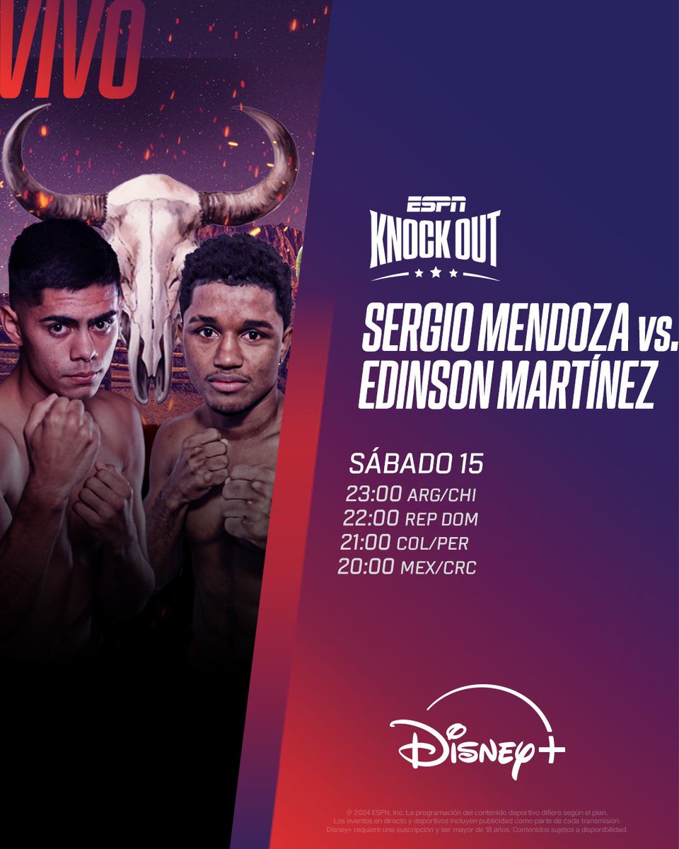 bxstrs's tweet photo. Semana de pelea ⬇️🥊
Yoreme Mendoza en combate internacional en Hermosillo este sábado por @espnknockout 🥊🏜️

El clasificado mundial sonorense Sergio ‘Yoreme’ Mendoza (24-0, 21KO’S) protagoniza la función ‘La Nueva Generación’ en su natal Hermosillo ante el colombiano Edinson Martínez 🇨🇴(12-4-3, 9KO’S) con transmisión internacional por @espnknockout . 

Talento sonorense en acción: 
➡️Yolanda ‘Pitayita’ Vega 
➡️Jesús ‘Ragnar’ Urrtuia 
➡️David ‘Torbellino’ Sánchez
➡️Jandell Caballero
➡️Oscar ‘Patroncito’ Cortez 
➡️Alexis González 

📆Sábado 15 de marzo | 🏟️ Gimnasio Juan Francisco Gallo Estrada Hermosillo, Son. 
📺 @espnknockout 

@delsolpromotions