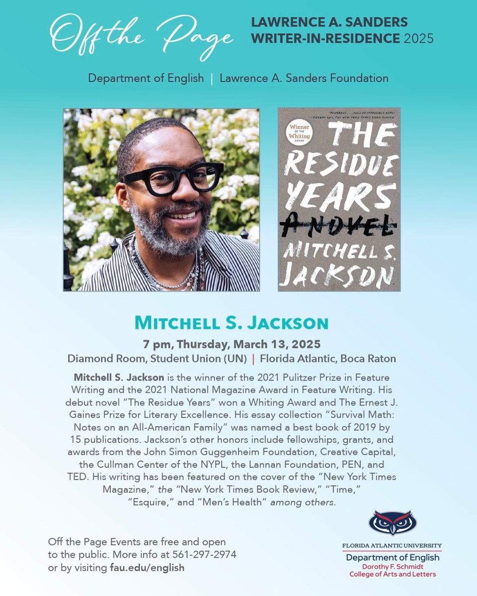 Don’t miss our next Off the Page event with Mitchell S. Jackson!!! Off the Page Events are free and open to the public!!! 

#mitchsjackson #nonfictionbooks #creativewriting #authors #faucreativewriting