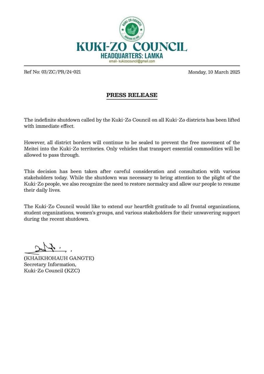 Disbanding (Meiteis) from plying on d' highways is a sign of dying humanity. Ethnicity seems to have killed 'religiousity'. Art. 19 (1) (D), 'free movement', has fallen prey to the dictates of groupism.Economic crisis looms large over Manipur affecting d' commoners' livelihoods.