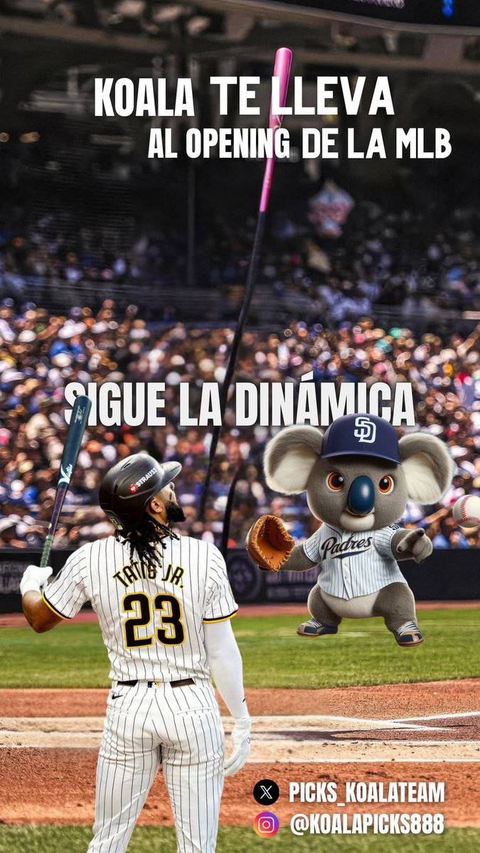 KOALA TE LLEVA AL OPENING DE MLB⚾️🏟️ ——- PARA PARTICIPAR 👇🏽👇🏽

-DARLE ❤️ y RT 🔄 a este tweet
-SEGUIRME EN X 
-SEGUIRME EN INSTAGRAM ( koalapicks888) 
-Etiquetar a 3 amigos en este tweet 
-El ganador se escogerá al azar el día viernes 14 de marzo ✅ 

Vamos en primera fila 🫡🐨