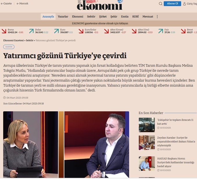 İstanbul Yaş Meyve Sebze İhracatçıları Başkanı Melisa Tokgöz Mutlu, Avrupa ülkelerinin Türkiye’de tarım yatırımı yapmak için fırsat kolladığını belirtti. <a href="/melisatmutlu/">Melisa Tokgoz Mutlu</a>

ekonomigazetesi.com/sektor-haberle…