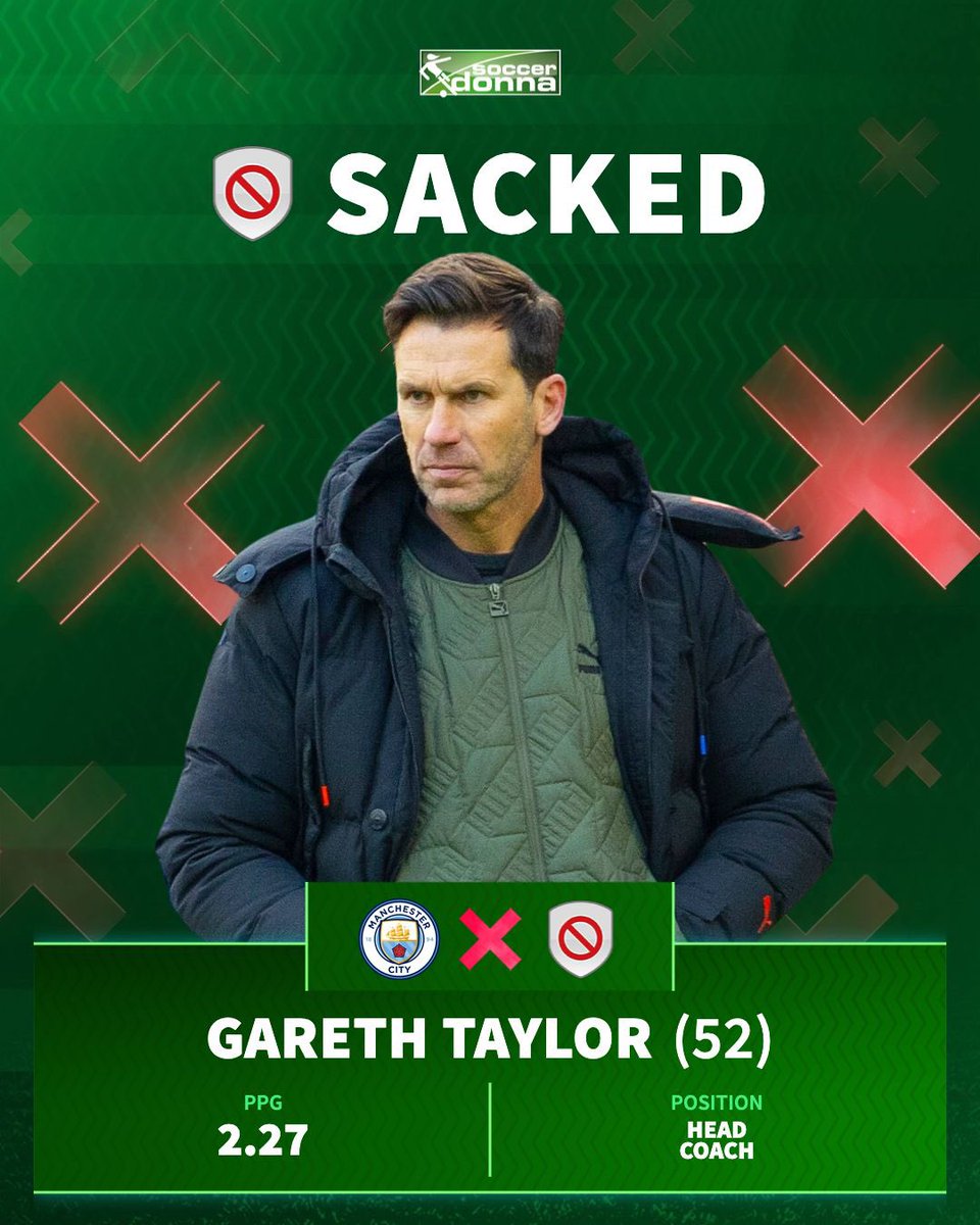 soccerdonna's tweet photo. Manchester City has announced the immediate departure of Gareth Taylor. Former Man City coach Nick Cushing will take over for the remainder of the season. https://t.co/gdomCsggiG