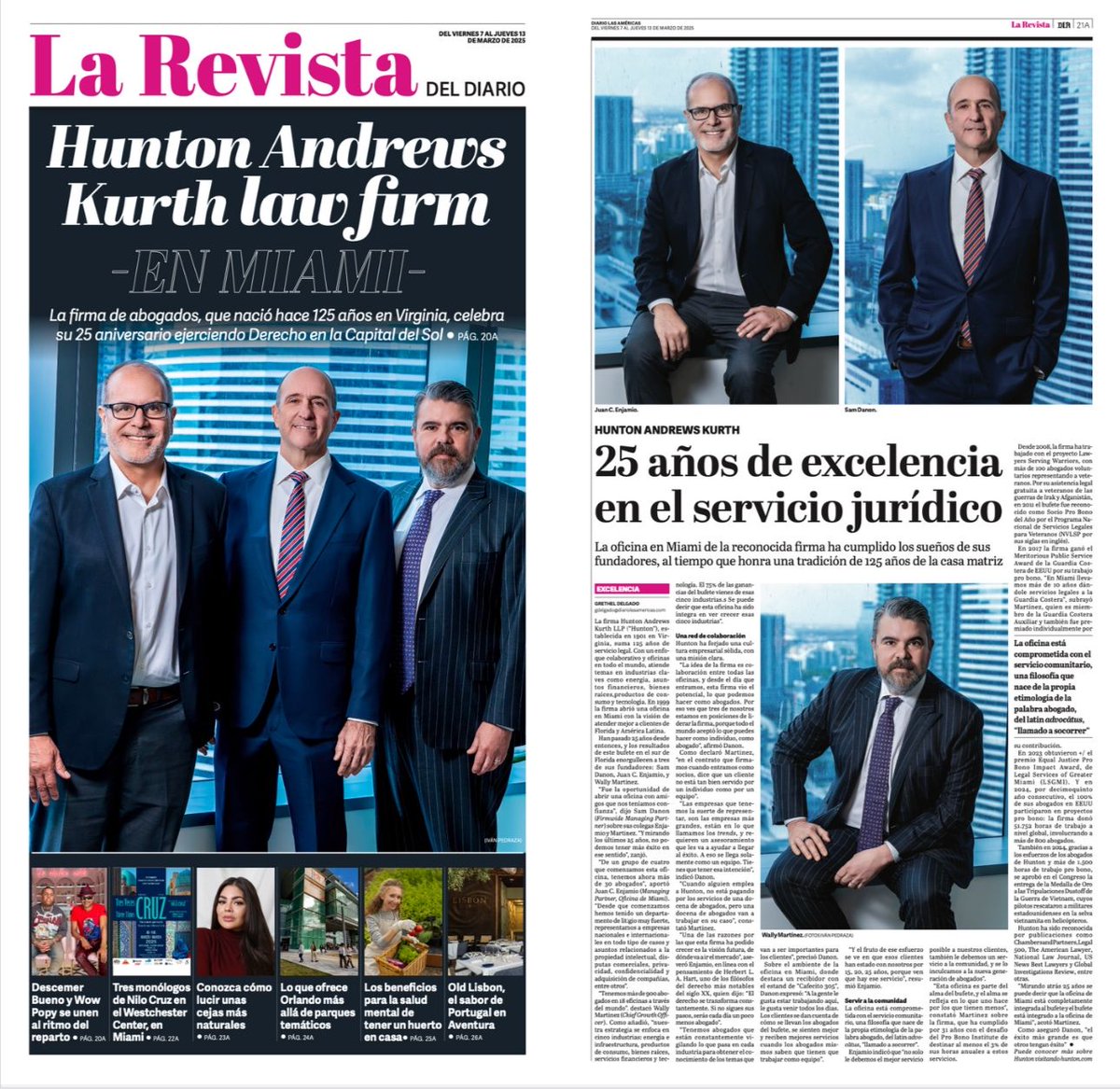 📰✍️ La oficina de Hunton Andrews Kurth LLP en #Miami está comprometida con el servicio comunitario, una filosofía que nace de la propia etimología de la palabra abogado, del latin advocātus, “llamado a socorrer”. Gracias a los abogados Sam Danon, Juan C. Enjamio, y Wally