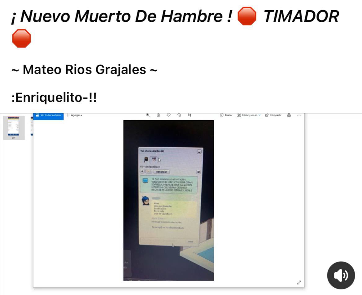 ⚠️El Estafador está de vuelta, actualmente se hace pasar por mujer en el keko Molly para intear en el dado nube.

Tener cuidado⚠️