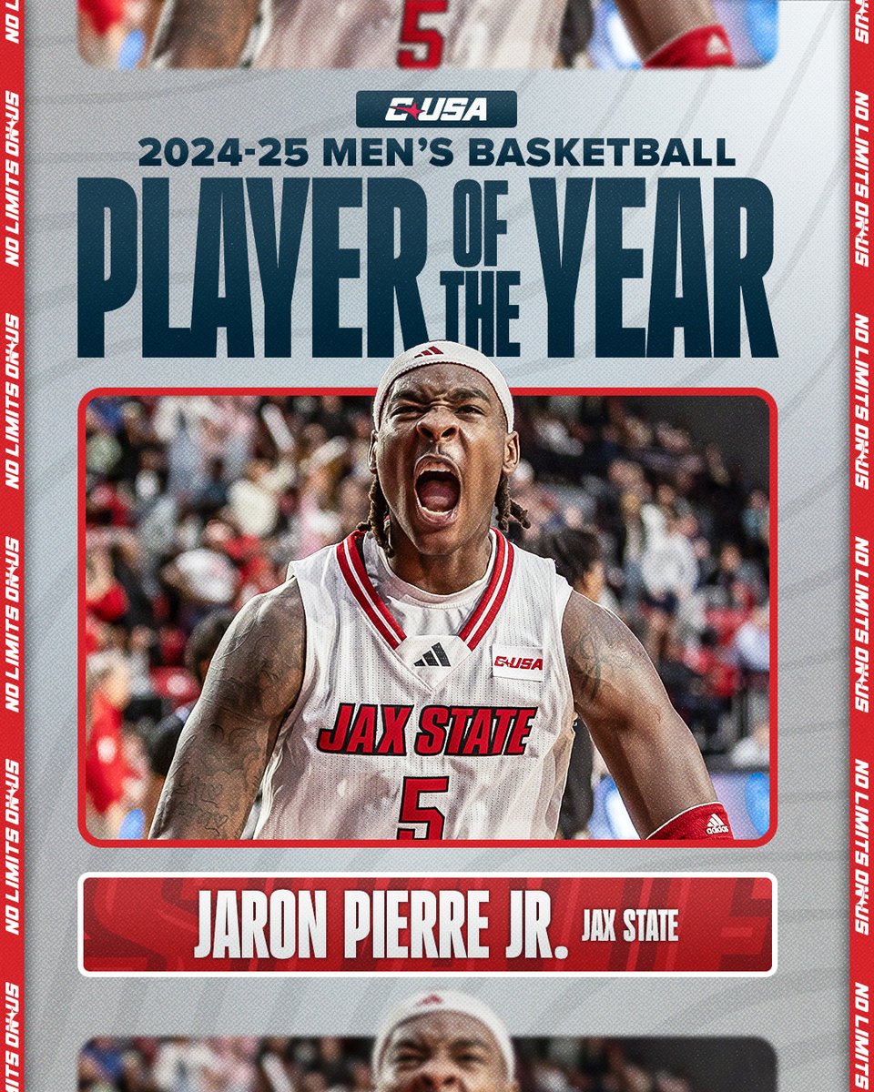 Conference USA (@conferenceusa) on Twitter photo 🏀 PLAYER OF THE YEAR 🏀
Jaron Pierre Jr., <a href="/JaxStateMBB/">Jax State Basketball</a>
#NoLimitsOnUs | bit.ly/3DsoTBi 🏀 PLAYER OF THE YEAR 🏀
Jaron Pierre Jr., <a href="/JaxStateMBB/">Jax State Basketball</a>
#NoLimitsOnUs | bit.ly/3DsoTBi