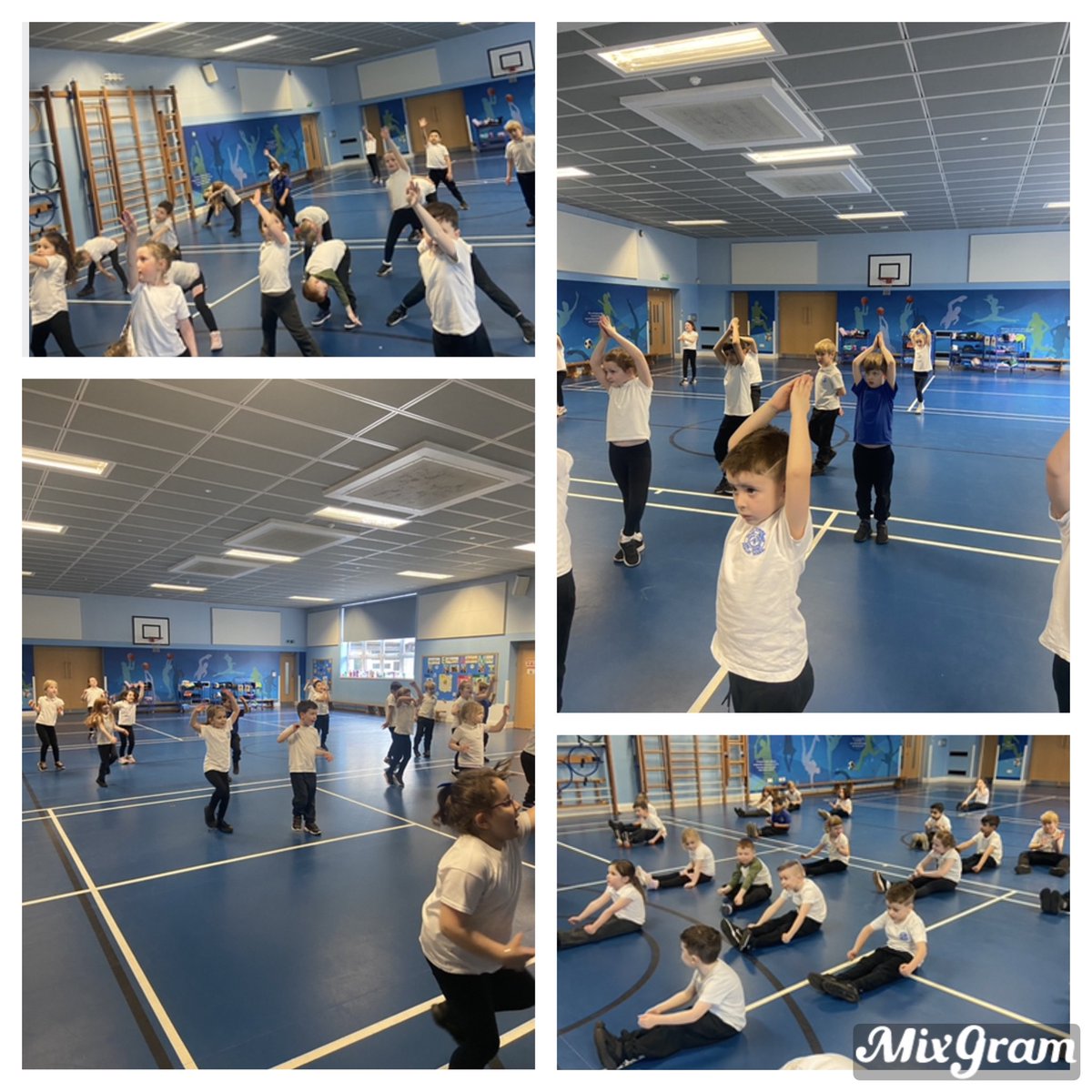 For fitness in PE today we had to move our bodies like animals and follow a sequence of movements 🦁 🐘 🐍 <a href="/MrsYoungAnto/">P1Y & Mrs Flannigan</a>