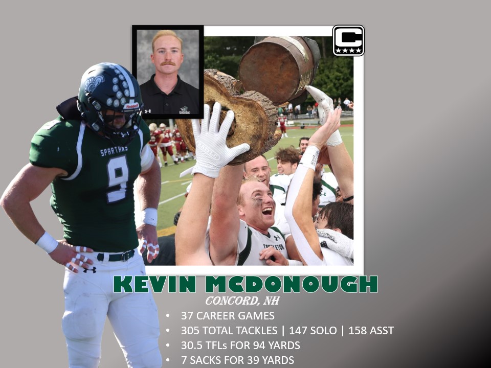 Captain Kevin McDonough also earned his second Defensive MVP award for one of the best careers at ILB. His 126 TOT Tackles ranked him SECOND in all of #D3FB ! 🏔️🏆