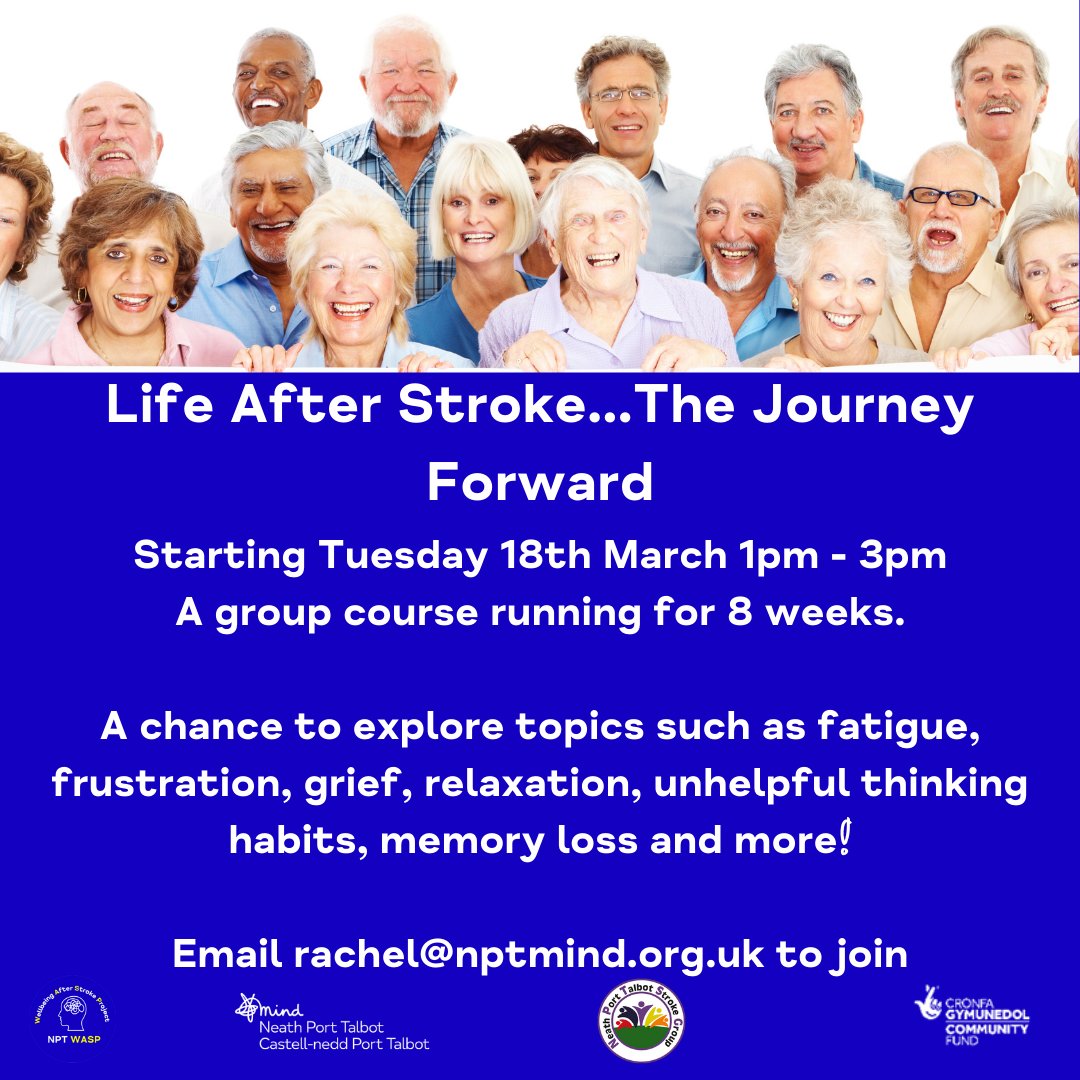 Neath Port Talbot Wellbeing After Stroke Project (@nptwasp) on Twitter photo Starting Next Week!!!
If you are a stroke / brain injury survivor and would like to join us, please email rachel@nptmind.org.uk or call Rachel on 07541760872.
NPT WASP is funded by <a href="/TNLComFundWales/">The National Lottery Community Fund Cymru</a> Starting Next Week!!!
If you are a stroke / brain injury survivor and would like to join us, please email rachel@nptmind.org.uk or call Rachel on 07541760872.
NPT WASP is funded by <a href="/TNLComFundWales/">The National Lottery Community Fund Cymru</a>