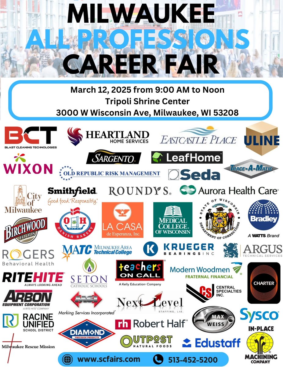 #MILWAUKEE job seekers, register to attend the All Professions Career Fair this Wednesday, March 12 from 9am–12pm! Learn more about career opportunities with #WICorrections and interview on-site for various positions. Details &amp; registration info below ⬇️

superiorcareerfairs.com/milwaukee-3-12…