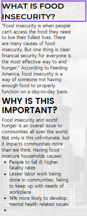 SchubertCyn's tweet photo. Currently working on a pamphlet to causing awareness on food insecurity within the U.S. Looking further into it and it is truly upsetting anyone has to deal with this issue. #GoalsProject #WebTS25 https://t.co/VAaqGCUxWS