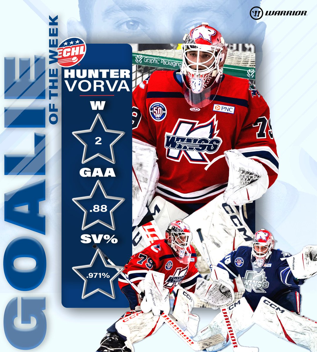 Your <a href="/WarriorHockey/">Warrior Hockey</a> Goalie of the Week, of the <a href="/KalamazooWings/">Kalamazoo Wings</a>, Hunter Vorva! 👏🏼🪽

📝:  echl.com/news/2025/03/k…