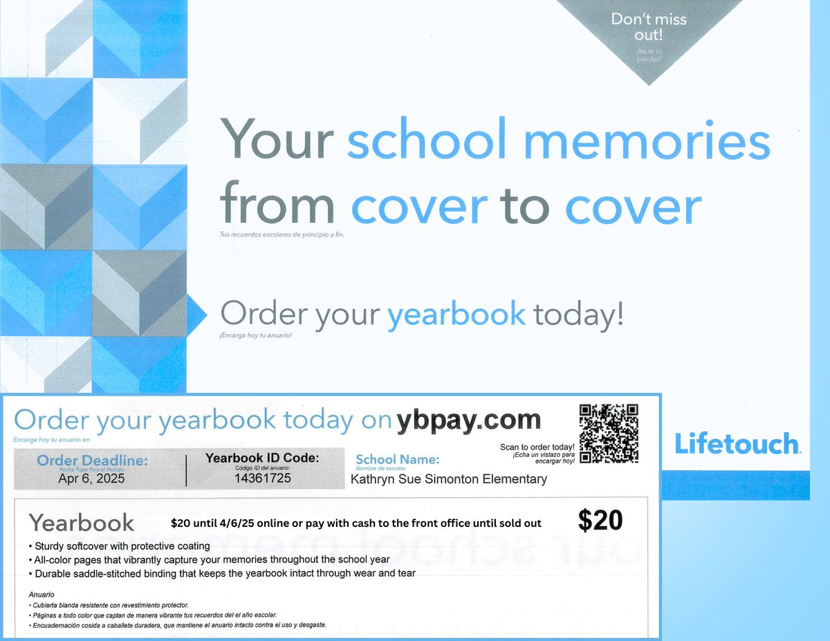 SIMONTONROCKS's tweet photo. YEARBOOKS ON SALE NOW! Don't miss out on this year’s memories! Yearbooks are now available for purchase for just $20.00. You can pay online until April 6th or bring cash to the front office while supplies last. Get yours before they're gone! https://t.co/iL89njsRyM