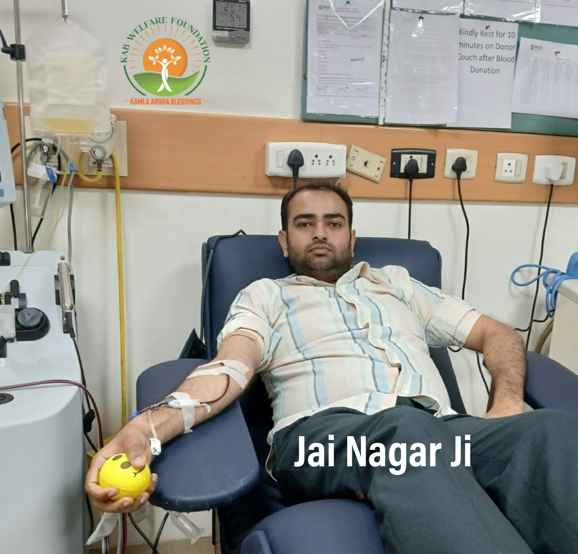 We sincerely thank Jai Nagar Ji for his selfless act of donating platelets for a 26-year-old patient on ECMO at Max Hospital, Saket. Your kindness and generosity are truly life-saving. kabwelfarefoundation.org

 #KABWelfareFoundation #BlessedBhawna #MrSmiley #SDGs #SaveLives