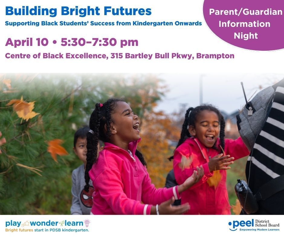 Join us on April 10 at The Centre of Black Excellence for an engaging workshop designed for families of Black children as they prepare for the transition to kindergarten. 

Learn more peelschools.org/kindergarten