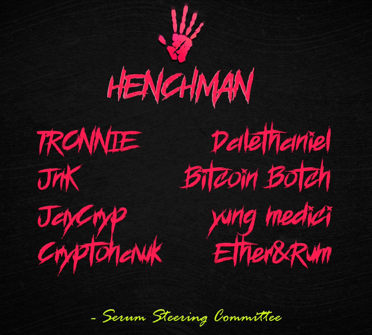 Congratulations to our newest group of incoming Henchmen!

By completing the Prospect Questing System, you have secured your place among the Cartel Ranks and strengthened your position within the <a href="/serum_dao/">Serum DAO</a>.