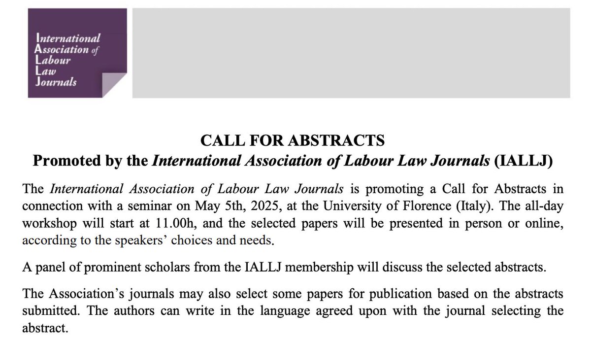 Future of Work - ADAPT (@adapt_bulletin) on Twitter photo Reminder: The Call for Papers by the IALLJ of which Diritto delle relazioni industriali & the E-Journal of International and Comparative Labor Studies (<a href="/ADAPT_Press/">ADAPTUniversityPress</a>) are proud members, remains open until March 15. Don’t miss the opportunity to contribute! mcusercontent.com/477f592c29b5a7… Reminder: The Call for Papers by the IALLJ of which Diritto delle relazioni industriali & the E-Journal of International and Comparative Labor Studies (<a href="/ADAPT_Press/">ADAPTUniversityPress</a>) are proud members, remains open until March 15. Don’t miss the opportunity to contribute! mcusercontent.com/477f592c29b5a7…