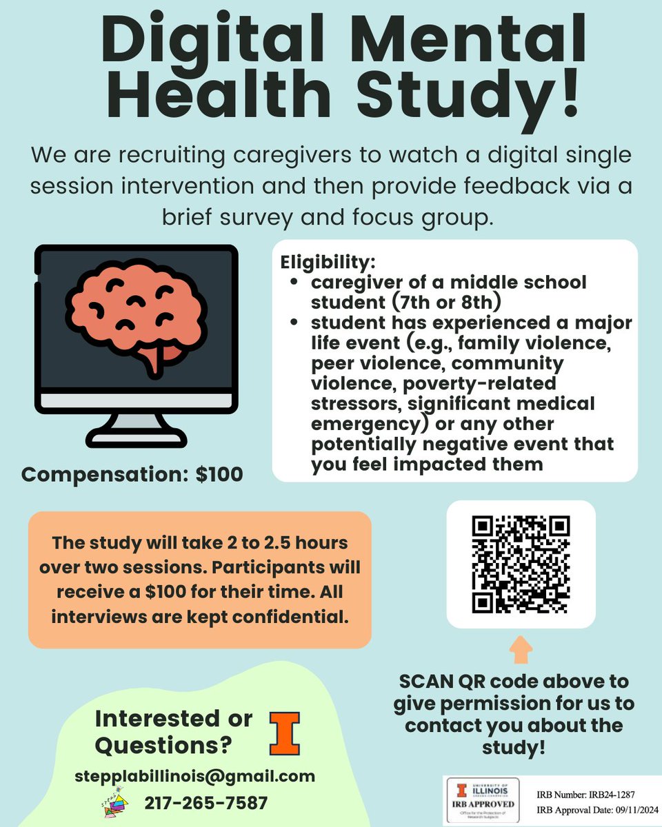 STEPP Lab (@labstepp) on Twitter photo Virtual Study Opportunity!! 😊We are currently recruiting #parents and #caregivers of 7th & 8th grade students who have experienced a major life event to watch a digital single session intervention and then provide feedback via a brief survey & focus group. More details below! Virtual Study Opportunity!! 😊We are currently recruiting #parents and #caregivers of 7th & 8th grade students who have experienced a major life event to watch a digital single session intervention and then provide feedback via a brief survey & focus group. More details below!