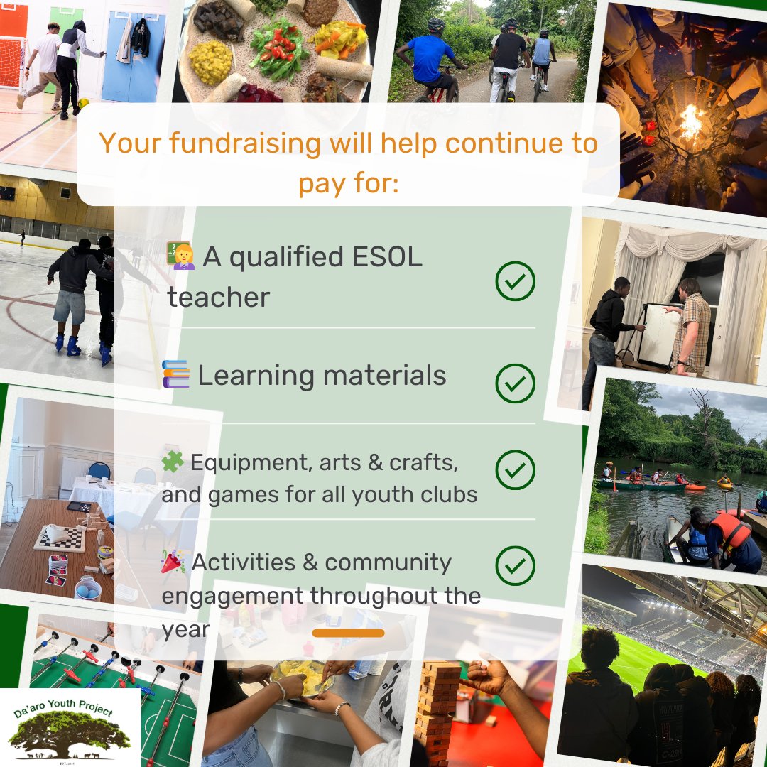 🏃‍♂️🏃‍♀️ We have 14 tickets for the London 10K!

Want to fundraise for Da'aro Youth Project? Raise £400 and support:

👩‍🏫 ESOL teacher
📚 Learning materials
🧩 Youth club supplies
🎉 activities and trips

DM us if you'd like a ticket and to fundraise for DYP!