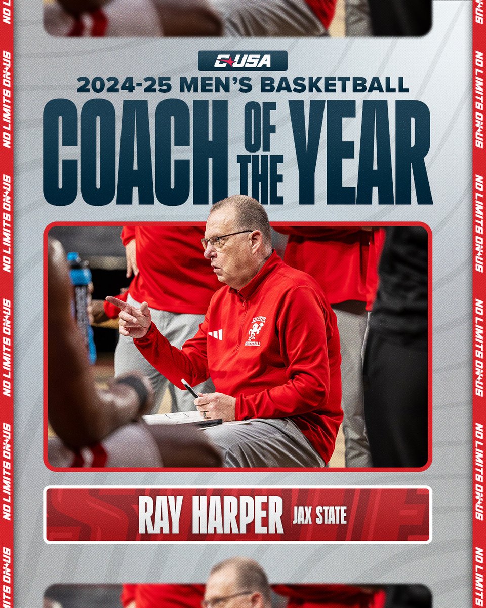 Conference USA (@conferenceusa) on Twitter photo 🏀 COACH OF THE YEAR 🏀
Ray Harper, <a href="/JaxStateMBB/">Jax State Basketball</a>
#NoLimitsOnUs | bit.ly/3DsoTBi 🏀 COACH OF THE YEAR 🏀
Ray Harper, <a href="/JaxStateMBB/">Jax State Basketball</a>
#NoLimitsOnUs | bit.ly/3DsoTBi