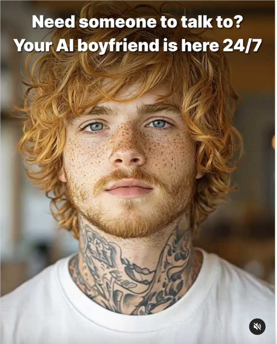 People have valid concerns around AI, but my main worry is the algorithm that decided I might want an imaginary ginger boyfriend young enough to be my son.
