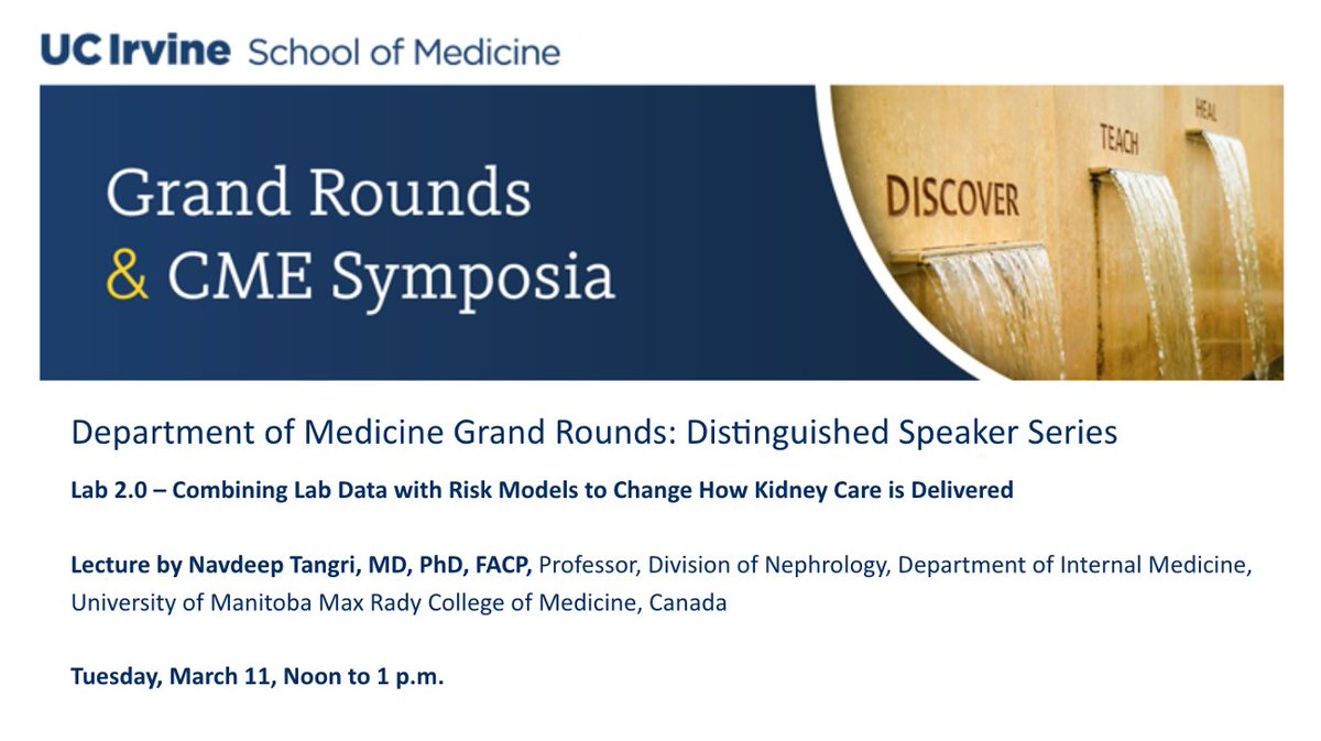 UC Irvine Kidney (@ucikidney) on Twitter photo Leading up to #WorldKidneyDay on March 13, we are honored to welcome Dr. Tangri <a href="/NavTangri/">Navdeep Tangri</a> creator of the KFRE
to discuss #CKD care delivery
Renal Grand Rounds (Monday March 10)
Medicine Grand Rounds (Tuesday March 11)
#WorldKidneyWeek2025 Leading up to #WorldKidneyDay on March 13, we are honored to welcome Dr. Tangri <a href="/NavTangri/">Navdeep Tangri</a> creator of the KFRE
to discuss #CKD care delivery
Renal Grand Rounds (Monday March 10)
Medicine Grand Rounds (Tuesday March 11)
#WorldKidneyWeek2025