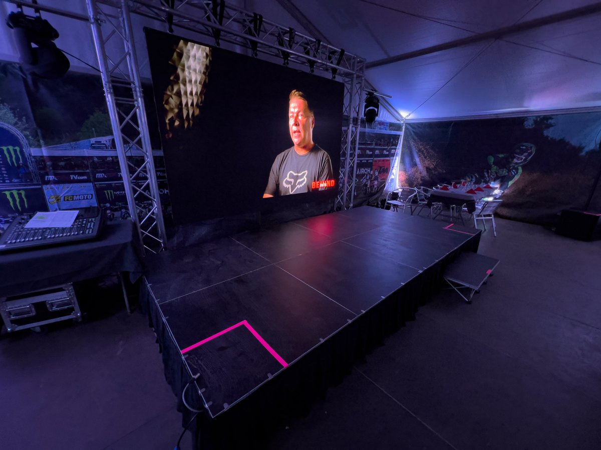 AVE_Services's tweet image. A stage and LED wall setup for the MXGP Motocross event at Matterley Basin’s VIP marquee. A dynamic backdrop for interviews, presentations, and live coverage, bringing the action closer to the audience. Ready for a high-energy event!

#MXGP #EventProduction #LEDWall