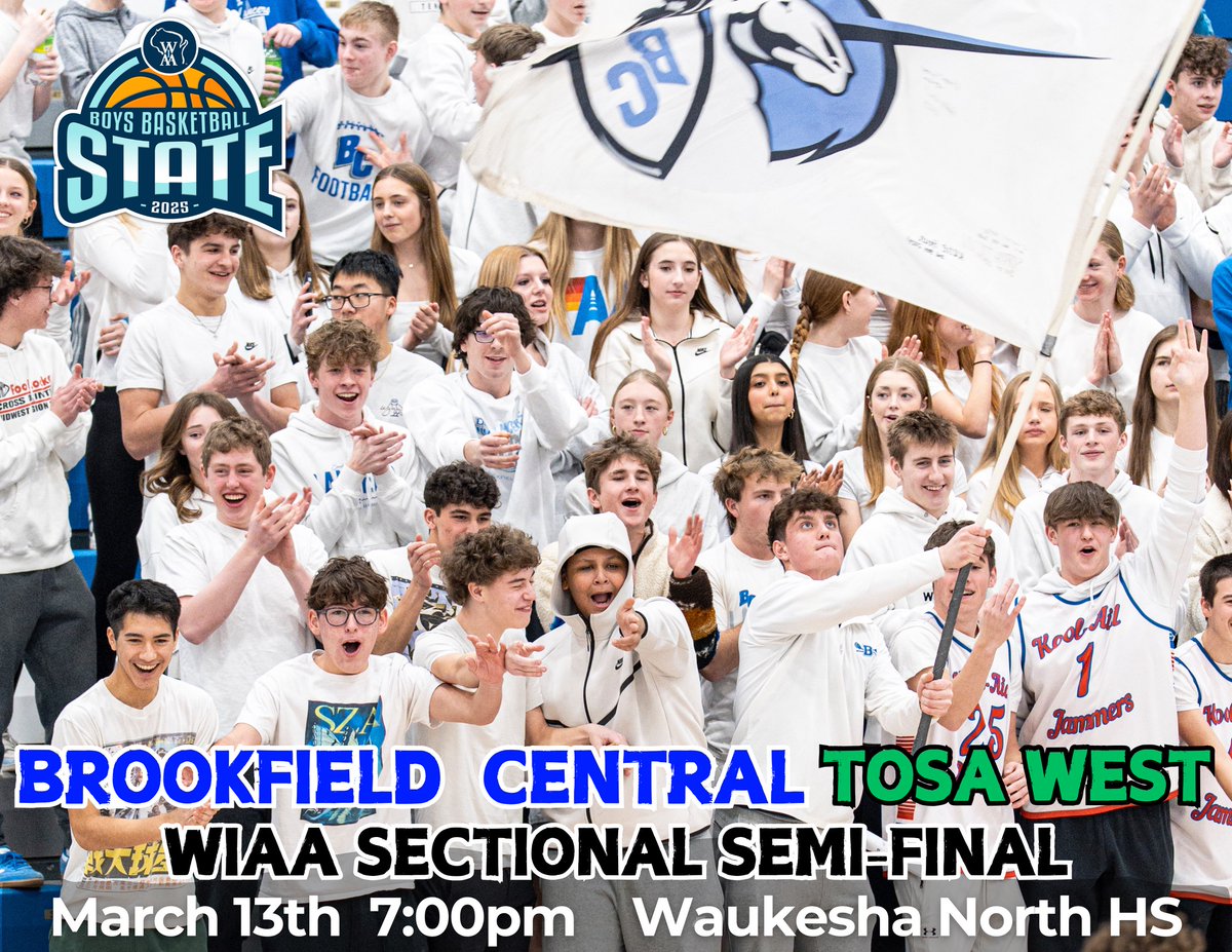 BCHoops (@bc_hoops) on Twitter photo New location for Thursday's <a href="/wiaawistate/">WIAA State Tournaments</a> sectional game vs <a href="/TosaWestHoops/">Tosa West Boys Basketball</a> is WAUKESHA NORTH HS! Join the <a href="/bcsuperfans/">CENTRAL SUPERFANS</a> & FILL THE GYM! <a href="/BCHS_SDE/">Brookfield Central HS 🇺🇸</a> <a href="/BCHSAAD/">BCLancers</a> #Lancerpride New location for Thursday's <a href="/wiaawistate/">WIAA State Tournaments</a> sectional game vs <a href="/TosaWestHoops/">Tosa West Boys Basketball</a> is WAUKESHA NORTH HS! Join the <a href="/bcsuperfans/">CENTRAL SUPERFANS</a> & FILL THE GYM! <a href="/BCHS_SDE/">Brookfield Central HS 🇺🇸</a> <a href="/BCHSAAD/">BCLancers</a> #Lancerpride