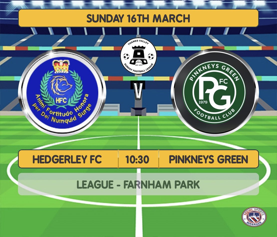 Back to the league this week but a reverse of last weeks fixture as we take on Pinkneys again

🆚 <a href="/PinkneysGreenFC/">Pinkneys Green FC</a> 
📆 16/3/2025
🏡 Farnham Park
⏱ 10:30
📊 League

⚽️🦔🔵🔴🟠