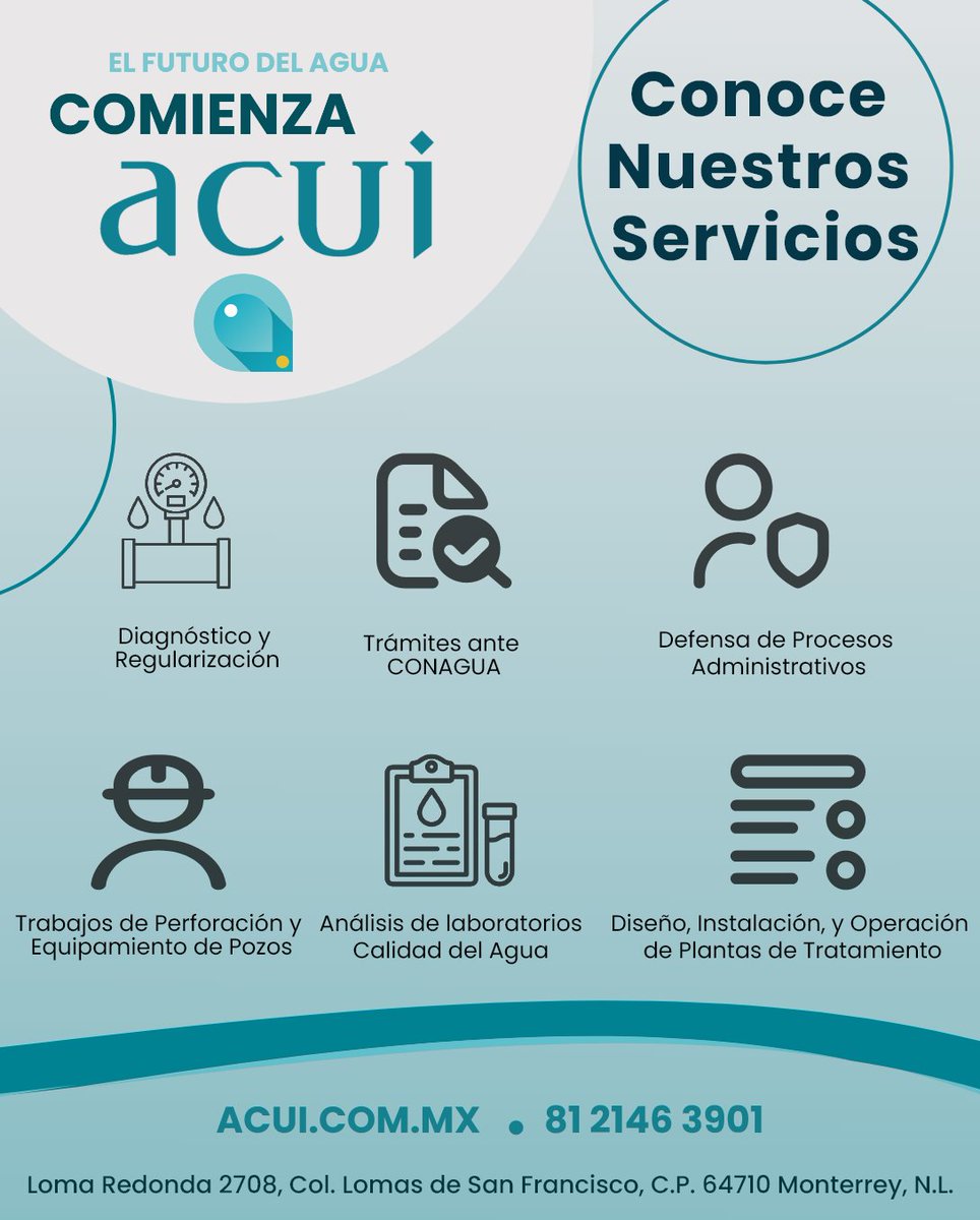 AcuiMx's tweet image. 💧&quot;El futuro del Agua Comienza ACUI&quot; 💧

¿Necesitas soluciones sostenibles y efectivas para el manejo del agua? En ACUI, te ofrecemos una gama completa de servicios diseñados para optimizar tus recursos hídricos.

#ServiciosACUI #MedioAmbiente #CalidadDelAgua #InnovaciónACUI