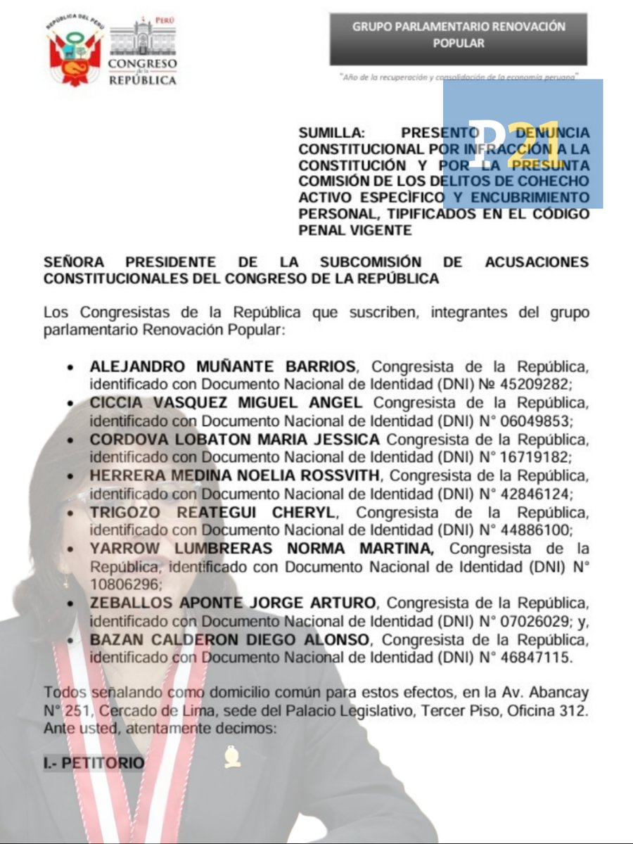 🚨Ofensiva política. En menos de dos semanas, la fiscal de la Nación, Delia Espinoza, enfrenta una nueva denuncia constitucional. 

Esta vez, la bancada de Renovación Popular la acusa de haber pactado favores ilícitos con el fiscal supremo Pablo Sánchez, quien habría influido en