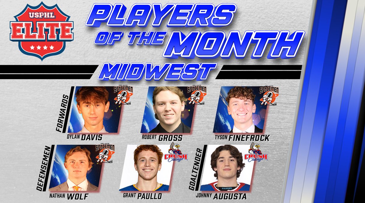 We are saluting our #USPHLElite Midwest Division #PlayersOfTheMonth for the final regular season month of February (and a couple March days before the divisional playoffs began). Congrats to all of these winners and we wish them the best of luck going forward in the