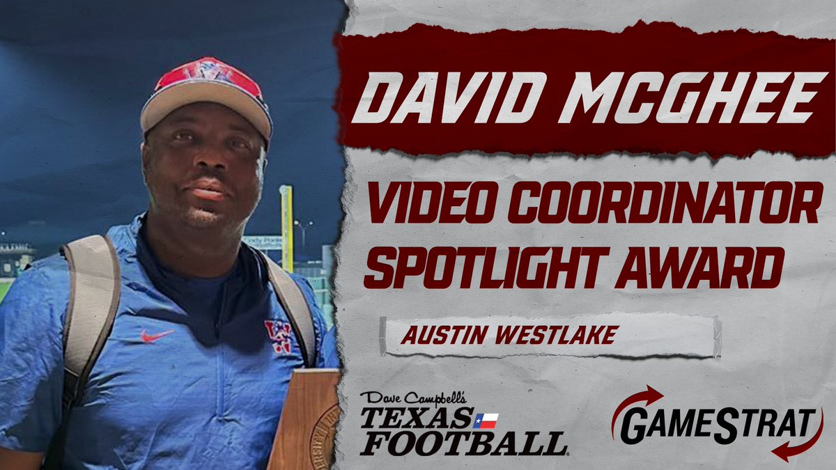 Dave Campbell's Texas Football — TexasFootball.com (@dctf) on Twitter photo Introducing Austin Westlake Coach David McGhee, our February winner of our Video Coordinator Spotlight Award presented by <a href="/GameStrat/">GameStrat</a>!
Learn more about Coach McGhee here: texasfootball.com/video-coordina…
<a href="/Westlake_Nation/">WestlakeNation</a> <a href="/CoachTSalazar/">Tony Salazar</a> <a href="/DMcGhee3/">David McGhee</a> <a href="/EanesISD/">Eanes ISD</a> | #dctf #txhsfb Introducing Austin Westlake Coach David McGhee, our February winner of our Video Coordinator Spotlight Award presented by <a href="/GameStrat/">GameStrat</a>!
Learn more about Coach McGhee here: texasfootball.com/video-coordina…
<a href="/Westlake_Nation/">WestlakeNation</a> <a href="/CoachTSalazar/">Tony Salazar</a> <a href="/DMcGhee3/">David McGhee</a> <a href="/EanesISD/">Eanes ISD</a> | #dctf #txhsfb