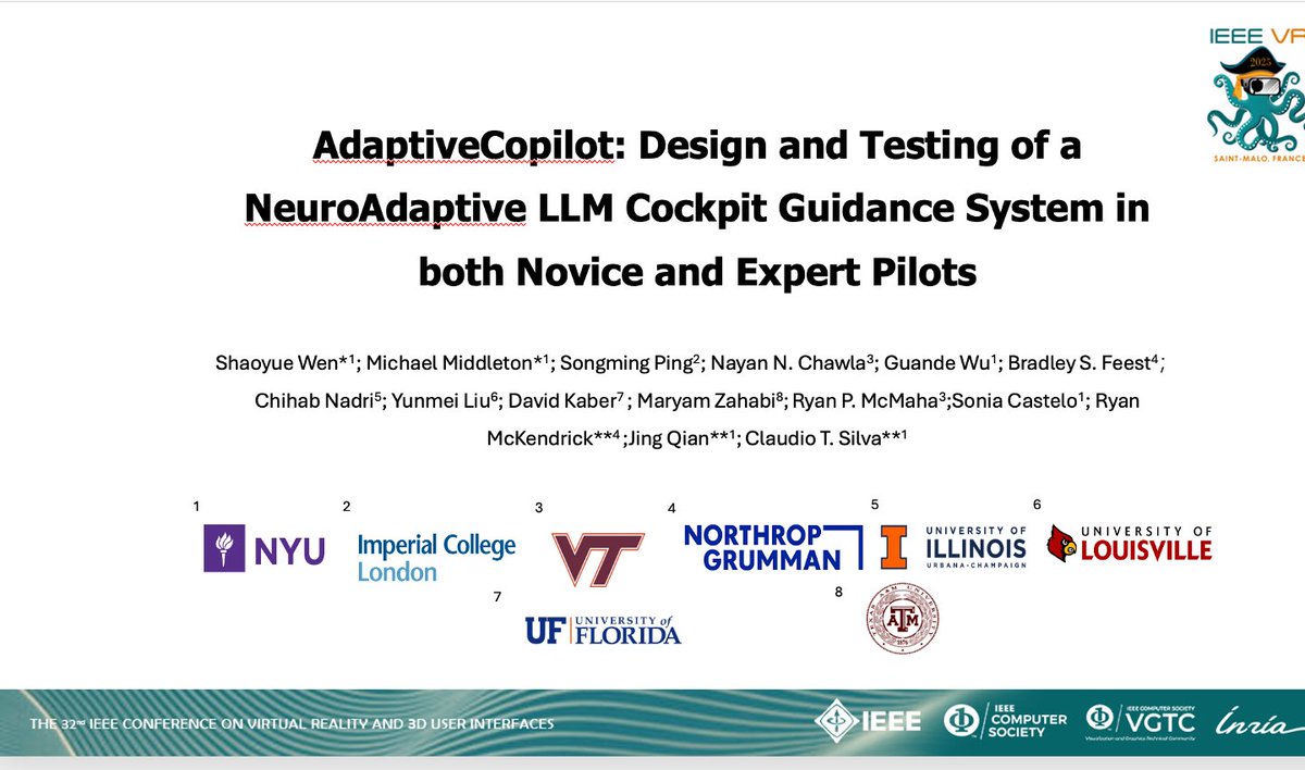 Shaoyue95's tweet photo. Excited to present our work AdaptiveCopilot: Design and Testing of a NeuroAdaptive LLM Cockpit Guidance System in both Novice and Expert Pilots today at #IEEEVR!

Huge thanks to my amazing co-authors for their support and collaboration! 🎉

#VR #NeuroAdaptive #LLM #Aviation https://t.co/4IRplH5t7m