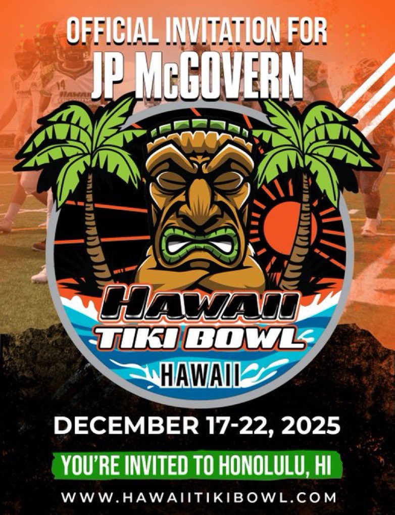 JP McGovern (@jp_mcgovern_) on Twitter photo Blessed with an invite to play at the <a href="/HawaiiTikiBowl/">Hawaii Tiki Bowl</a> !! <a href="/RecruitLouisian/">Recruit Louisianaโข๏ธ</a> <a href="/PrepRedzoneLA/">Prep Redzone Louisiana</a> <a href="/cbrot34/">Coy Brotherton</a> <a href="/ParkwayFootball/">#DirtyRed Football</a> <a href="/JeritRoser/">Jerit Roser</a> Blessed with an invite to play at the <a href="/HawaiiTikiBowl/">Hawaii Tiki Bowl</a> !! <a href="/RecruitLouisian/">Recruit Louisianaโข๏ธ</a> <a href="/PrepRedzoneLA/">Prep Redzone Louisiana</a> <a href="/cbrot34/">Coy Brotherton</a> <a href="/ParkwayFootball/">#DirtyRed Football</a> <a href="/JeritRoser/">Jerit Roser</a>