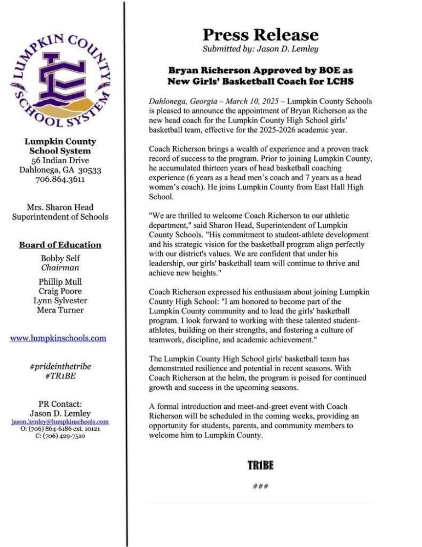 North Georgia SportsLink (@ngsportslink) on Twitter photo BREAKING: Lumpkin hires <a href="/CoachRicherson/">Bryan Richerson</a> as new <a href="/lumpkinwbb/">Lumpkin County WBB</a> coach BREAKING: Lumpkin hires <a href="/CoachRicherson/">Bryan Richerson</a> as new <a href="/lumpkinwbb/">Lumpkin County WBB</a> coach