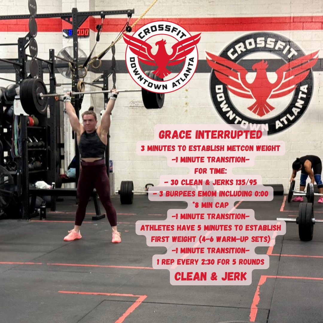 cfdowntownatl's tweet photo. 250311 "Grace Interrupted" #fortime #cleanandjerk #burpees #cfda #liftheavy #runfast #havefun #bewell #cabbagetown #crossfitwod #committedtocrossfit #crossfit #WOD #CFWOD #workout https://t.co/2Af14ZyMi0