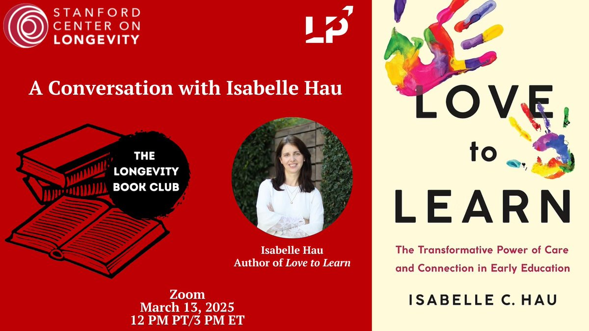 Stanford Center on Longevity (@longevitycenter) on Twitter photo 📚Join us Thurs, March 13 @ 12 PT/3 ET for our #LongevityBookClub, where <a href="/Volcoucou/">Isabelle Hau</a> will discuss how 'Love To Learn' seeks to change how we raise our children, how we run early learning environments, and how we construct care-full communities.
👉Register: us02web.zoom.us/webinar/regist… 📚Join us Thurs, March 13 @ 12 PT/3 ET for our #LongevityBookClub, where <a href="/Volcoucou/">Isabelle Hau</a> will discuss how 'Love To Learn' seeks to change how we raise our children, how we run early learning environments, and how we construct care-full communities.
👉Register: us02web.zoom.us/webinar/regist…