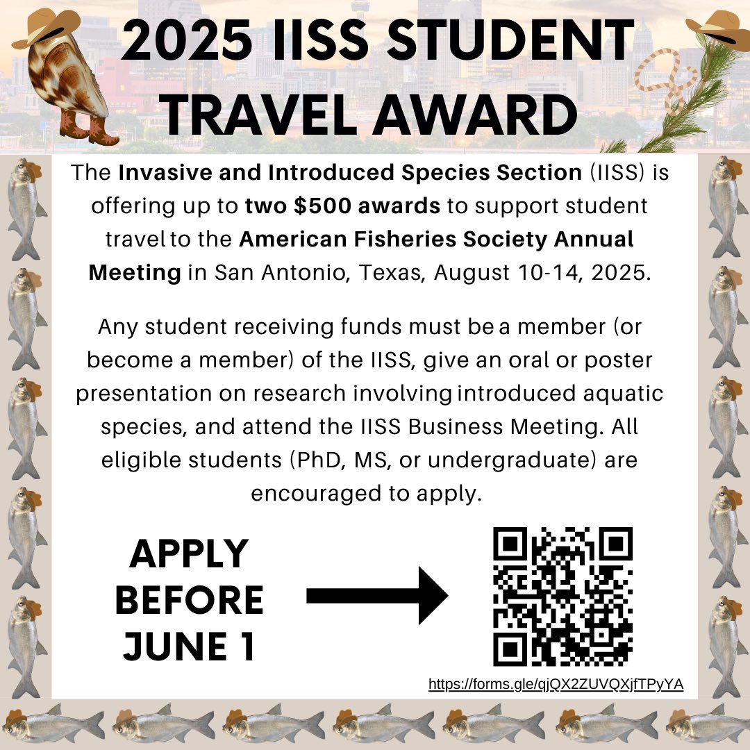 Hannah Mulligan (@mullyfish) on Twitter photo Are you a student presenting research on invasive species at the annual AFS meeting this year? If so, please see the flyer below for a travel award opportunity 🐟! <a href="/SDSUFishEcology/">Alison Coulter</a> <a href="/AmFisheriesSoc/">American Fisheries Society</a> Are you a student presenting research on invasive species at the annual AFS meeting this year? If so, please see the flyer below for a travel award opportunity 🐟! <a href="/SDSUFishEcology/">Alison Coulter</a> <a href="/AmFisheriesSoc/">American Fisheries Society</a>